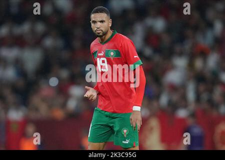 Youseff en-Nesyri, du Maroc, lors du match international entre le Maroc et le Chili, a joué au stade RCDE sur 23 septembre 2022 à Barcelone, en Espagne. (Photo de Bagu Blanco / PRESSIN) Banque D'Images