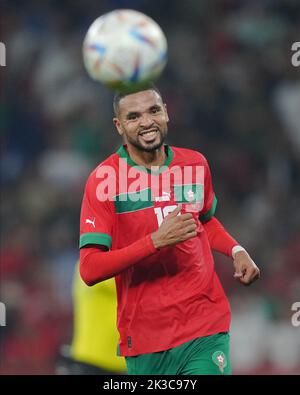 Youseff en-Nesyri, du Maroc, lors du match international entre le Maroc et le Chili, a joué au stade RCDE sur 23 septembre 2022 à Barcelone, en Espagne. (Photo de Bagu Blanco / PRESSIN) Banque D'Images