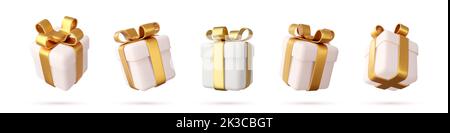 Ensemble de boîtes de cadeaux réalistes isolées sur un fond blanc Illustration de Vecteur