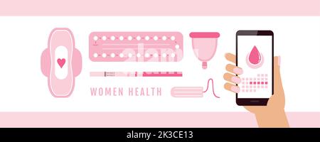 femmes santé contraception et produits d'hygiène info graphique Illustration de Vecteur