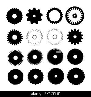 Collection d'icônes Industrial Gears isolée sur fond blanc, illustration Banque D'Images