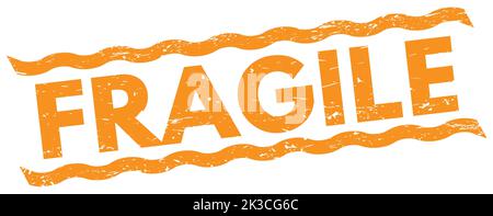 Texte FRAGILE écrit sur des lignes orange cachet signe. Banque D'Images