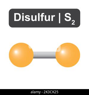 Modèle moléculaire de la molécule de Disulfur (S2). Illustration vectorielle. Illustration de Vecteur