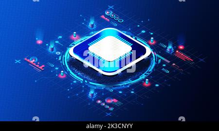 Automatisation de la conception électronique pour les semi-conducteurs et les unités centrales de traitement - EDA pour la conception de puces informatiques et le contrôle de la qualité - Conceptual 3D Ilust Banque D'Images
