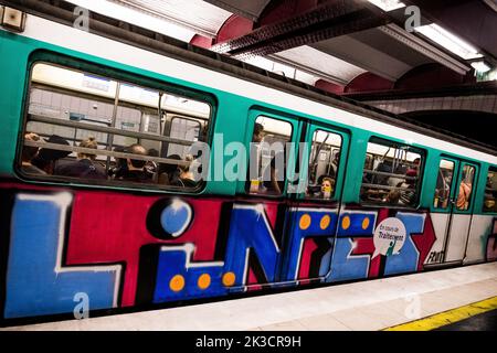 Illustrations du métro, RER. Les trains sont redécorés à Paris, en France, sur 14 septembre 2022. Photo de Pierrick Villette/ABACAPRESS.COM Banque D'Images