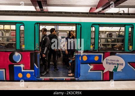 Illustrations du métro, RER. Les trains sont redécorés à Paris, en France, sur 14 septembre 2022. Photo de Pierrick Villette/ABACAPRESS.COM Banque D'Images