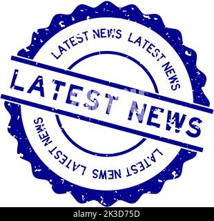 Grunge bleu dernières nouvelles mot rond joint caoutchouc timbre sur fond blanc Illustration de Vecteur