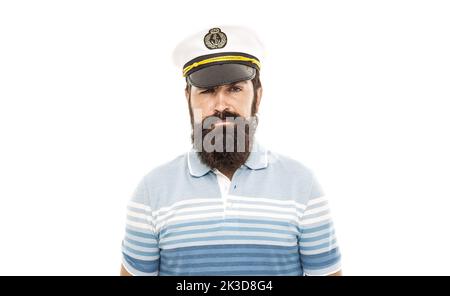 Homme capitaine barbu voile uniforme croisière marine, concept de vacances d'été Banque D'Images