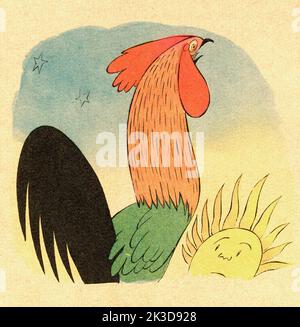 Federico Ribas Monténégro, 1890 - 1952. Caricaturiste, illustrateur, publiciste et graphiste espagnol. Sa carrière a été lancée en 1916 lorsqu'il a remporté un concours d'affiches pour une célèbre société de savon. Il a ensuite fait sa marque dans le monde espagnol de l'art commercial travaillant pour plusieurs grandes marques. Son utilisation forte et ludique de la couleur était également à son service dans cette illustration amusante pour le livre pour enfants Los Enanitos Jardineros, publié en 1947. Banque D'Images