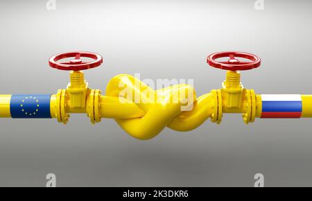 Gas Pipe Knot, crise du gaz en Europe. Rendu 3D haute qualité Banque D'Images