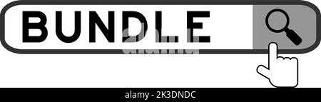 Recherchez la bannière dans le lot de mots avec la main sur l'icône de loupe sur fond blanc Illustration de Vecteur