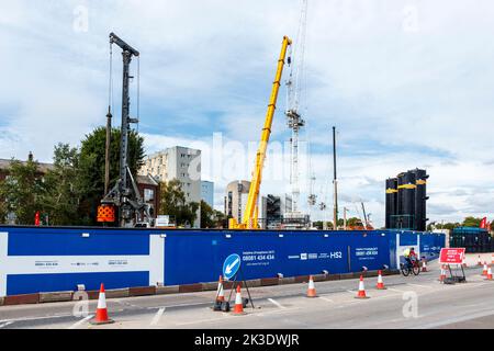 Travaux de construction associés au projet ferroviaire de HS2 à Hampstead Road, Londres, Royaume-Uni Banque D'Images