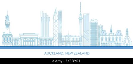 Outline Skyline panorama de la ville d'Auckland, Nouvelle-Zélande - illustration vectorielle Illustration de Vecteur
