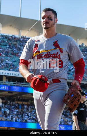 Louis Cardinals troisième joueur de base Nolan Arenado (28) lors de la septième manche contre les Dodgers de Los Angeles lors d'un match de Ligue majeure de baseball au Dodger Stadium le dimanche 25 septembre 2022 à Los Angeles, Calif. Les Dodgers ont battu les produits Louis Cardinals 4-1. (Aliyah Navarro/image du sport) Banque D'Images