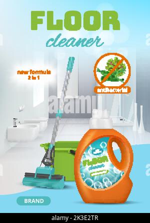 Nettoyage du sol. Mops lavage de la maison surfaces de plancher intérieur concept d'hygiène décente vecteur réaliste fond pour les projets d'ADS Illustration de Vecteur