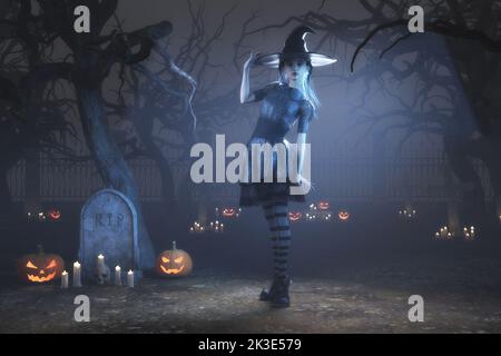 Illustration artistique 3D d'une scène d'halloween Banque D'Images