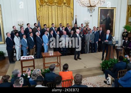Washington, États-Unis. 26th septembre 2022. Le président des États-Unis Joe Biden accueille les braves d'Atlanta à la Maison Blanche à Washington, DC pour célébrer leur championnat de la série mondiale 2021, 26 septembre 2022. Photo de Chris Kleponis/UPI crédit: UPI/Alay Live News Banque D'Images