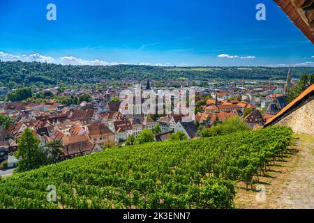 Vue du château sur la vieille ville d'Esslingen am Neckar avec l'église Saint Dionys . Bade-Wurtemberg, Allemagne, Europe Banque D'Images