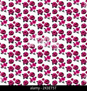 Motif vectoriel sans couture fait de fleurs roses rouges avec des feuilles sur blanc Illustration de Vecteur
