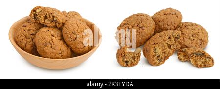 biscuits aux flocons d'avoine avec graines de lin, de citrouille et de tournesol dans un bol en bois à pleine profondeur de champ Banque D'Images