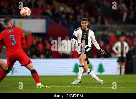 Le Kai Havertz d'Allemagne marque le deuxième but de son équipe lors du match de l'UEFA Nations League au stade Wembley, à Londres. Date de la photo: Lundi 26 septembre 2022. Banque D'Images