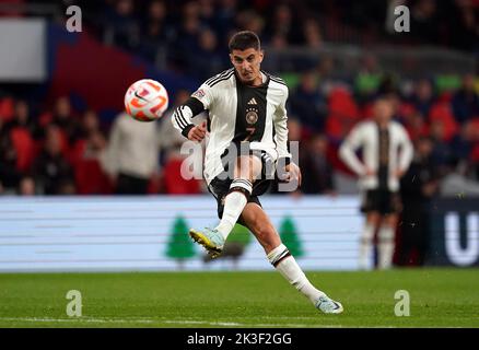 Le Kai Havertz d'Allemagne marque le deuxième but de son équipe lors du match de l'UEFA Nations League au stade Wembley, à Londres. Date de la photo: Lundi 26 septembre 2022. Banque D'Images