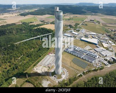 Rottweil, 15th août 2022, Allemagne. La tour de test d'ascenseur TK est une tour de test d'ascenseur. 246 mètres ou 807 pieds de haut. test en ascenseur à grande vitesse Banque D'Images