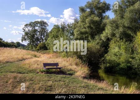 Marche sur un chemin le long de la rivière Avon pendant un après-midi ensoleillé d'été, près de Salisbury, Wiltshire, Angleterre Banque D'Images