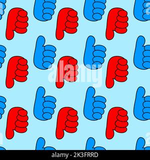 Aime et n'aime pas le motif sans couture. Pouce vers le haut et vers le bas, motif fluide vecteur d'arrière-plan. Illustration de Vecteur