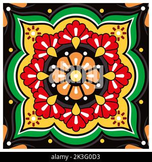 Décoration simple style talavera mexicain, motif coloré sans couture avec fleurs Illustration de Vecteur
