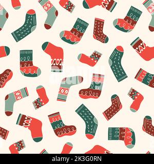 Chaussettes tricotées rétro colorées à motif vectoriel sans coutures Illustration de Vecteur