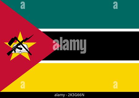 Illustration de fond du drapeau du Mozambique rouge vert noir jaune blanc Banque D'Images