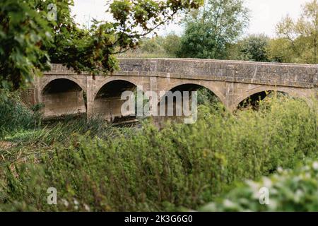 L'ancien pont en pierre voûté traversant la rivière Avon à Reybridge (pont Rey) près de Lacock, Wiltshire, Angleterre Banque D'Images