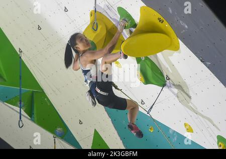 Jakarta, Indonésie. 26th septembre 2022. SEO Chaehyun de Corée du Sud est en compétition lors de la finale féminine de la coupe du monde d'escalade 2022 de l'IFSC à Jakarta, Indonésie, le 26 septembre 2022. Credit: Zulkarnain/Xinhua/Alamy Live News Banque D'Images