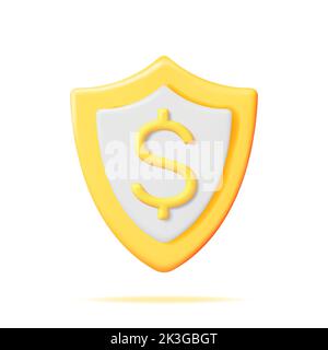 3D Bouclier d'or avec panneau de dollar isolé Illustration de Vecteur