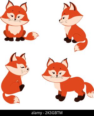 Ensemble de renards cartoon isolés sur fond blanc. Illustration vectorielle. Illustration de Vecteur