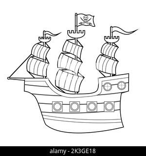 Livre de coloriage pour enfants, bateau pirate. Vecteur isolé sur fond blanc Illustration de Vecteur