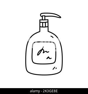 Flacon en plastique avec distributeur isolé sur fond blanc. Tube pour savon liquide, détergent, gel, lotion. Illustration vectorielle dessinée à la main Illustration de Vecteur