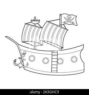 Livre de coloriage pour enfants, bateau pirate. Vecteur isolé sur fond blanc Illustration de Vecteur