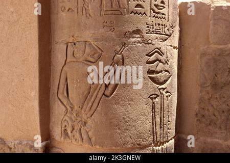 Musiciens pharaoniques sculptés sur les murs du temple de Philae, Assouan Banque D'Images