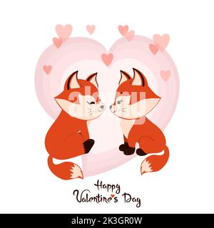 Joli dessin animé renards amoureux. Carte de Saint-Valentin. Illustration de Vecteur