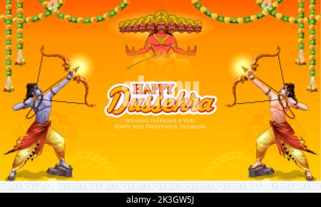 Lord Rama tenant Bow et Arrow dans le festival Happy Dussehra De l'Inde de fond Illustration de Vecteur