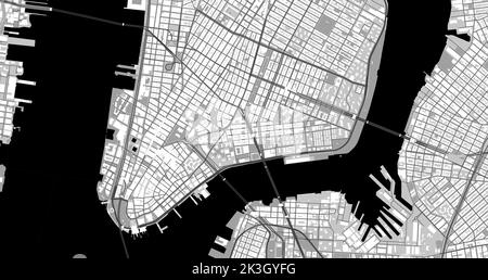 Carte d'arrière-plan vectorielle noire et grise de la région du centre de New York, illustration des routes et de la cartographie de l'eau. Format écran large, design numérique plat r Illustration de Vecteur