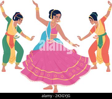 Des femmes dansant sur des personnages vectoriels de couleur semi-plats Diwali Illustration de Vecteur