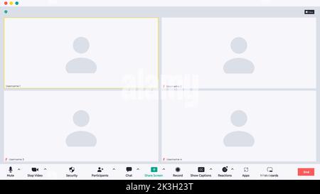 Interface utilisateur de réunion vidéo de groupe, superposition de la fenêtre appels de vidéoconférence. Illustration de Vecteur