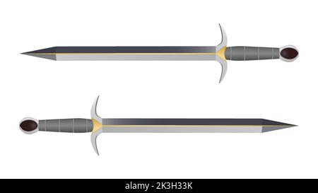 Ensemble de deux épée en métal, épées droites, épée en Asie, épée vectorielle réaliste isolée sur fond blanc, illustration vectorielle, poignards et couteau Illustration de Vecteur