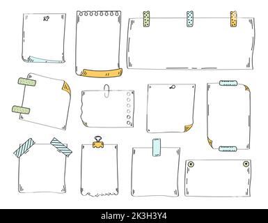 Papier feuille vide dans la brosse à dents. Illustration vectorielle des stikers de ligne pour les notes. Liste des tâches, pages de mémos. Ensemble de listes de vérification pour les Doodle. Journal de puces vierge Illustration de Vecteur