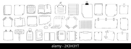 Papier feuille vide dans la brosse à dents. Illustration vectorielle des stikers de ligne pour les notes. Liste des tâches, pages de mémos. Ensemble de listes de vérification pour les Doodle. Journal de puces vierge Illustration de Vecteur