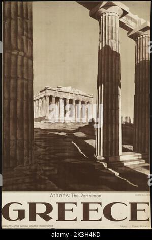 Poster de voyage noir et blanc du Parthénon à Athènes, Grèce, Europe Banque D'Images