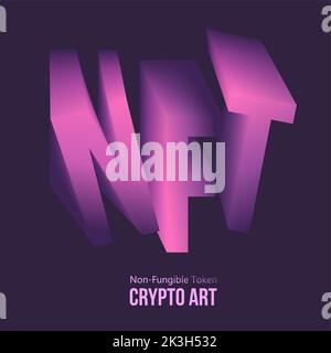 Abréviation violette NFT texte d'une illustration de 3D non fongible token crypto art sur fond sombre. Crypto-monnaie vectorielle Illustration de Vecteur